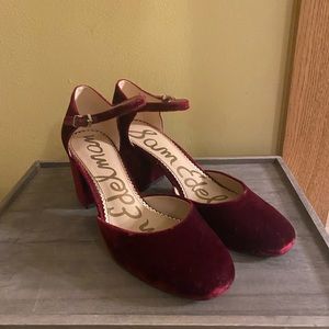 Sam Edelman berry wine velvet heels with strap